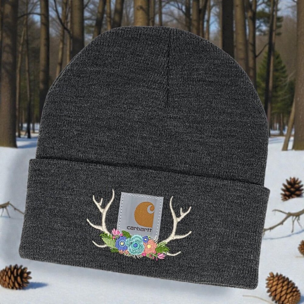 Embroidered Flowers on Antlers Unique Women's Hat - Picture 3 of 3